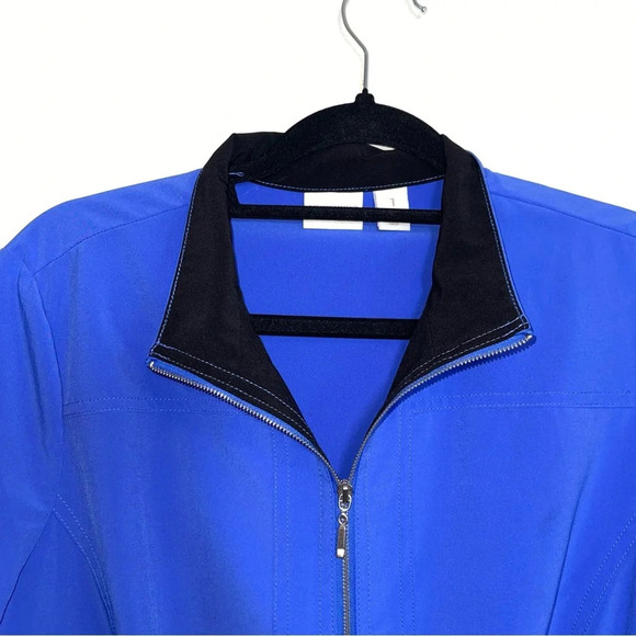 Weekends by Chico’s Blue 3/4 Sleeve Full Zip Windbreaker Jacket 1 Medium Women’s - Picture 2 of 11